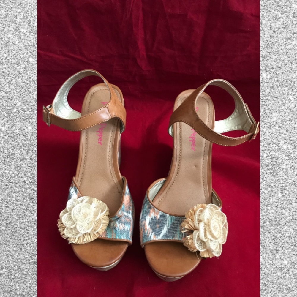 Pink & Pepper Tribal Boho Wedge Sandals Size 10